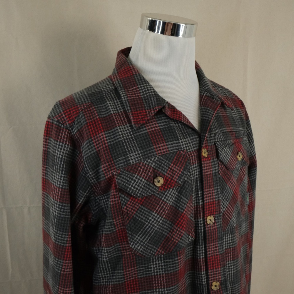 Stio Large Heavy Flannel Shirt Red Gray Houndstooth Plaid Organic Cotton Mens